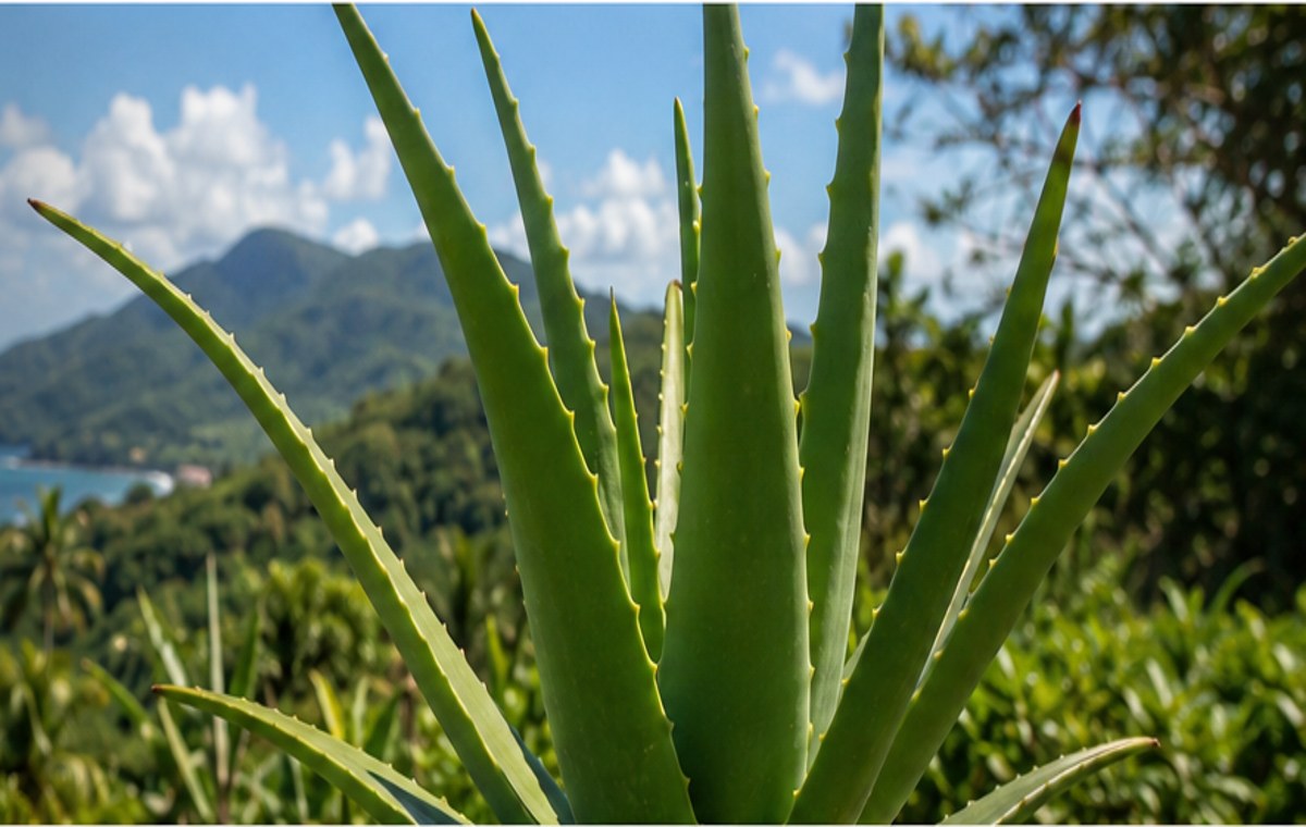 Aloe vera dans un paysage tropical martiniquais